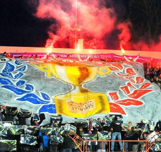 Gospodarze pokazali oprawę na meczu Odra Opole - Jagiellonia Białystok w Pucharze Polski