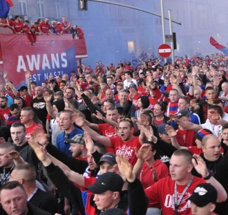 Kibice Rakowa Częstochowa świętowali z drużyną awans do Ekstraklasy